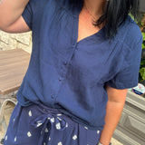 Blouse en gaze de coton bleu marine