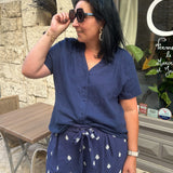 Blouse en gaze de coton bleu marine